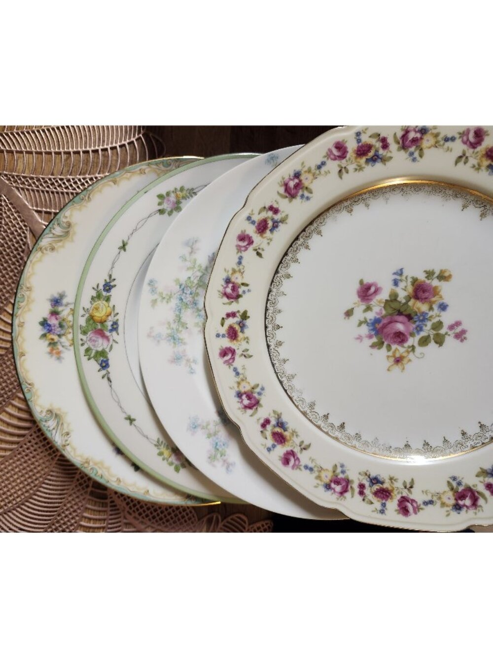 Mismatched China Dinner Plates Eclectic Set of 4 ~10.5" Porcelain